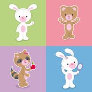 Cute kawaii animals set