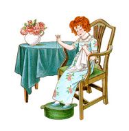 Regency era girl sewing