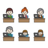 Large family with laptop