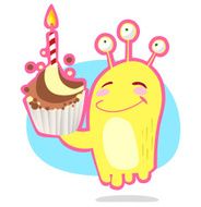 Funny monster with cupcake
