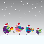 Birds going to a christmas party