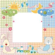 Baby frame or card with rabbit and bear