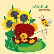 teddy-bear and bee on meedow