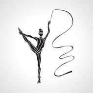 Creative silhouette of gymnastic girl Art gymnastics with ribbon N2