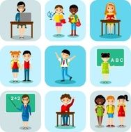 Flat design learning concept for education with school children teachers