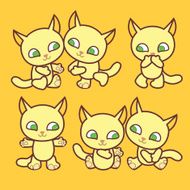 cute set cartoon cats beige color