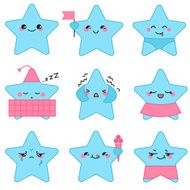 Vector kawaii stars set with emotional faces