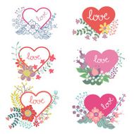 Vector floral set with hearts Cute vintage