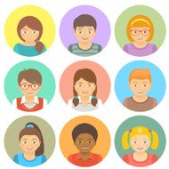 Flat Style Happy Smiling Different Races Kids Faces Vector Avatars