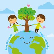 save the earth world planet cartoon boy girl ecology concept