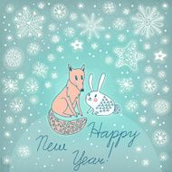 Beautiful card with fox and hare