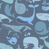 Cute cartoon Blue Whales Marine seamless background N2