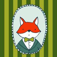 Cartoon illustration with fox portrait