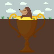 Mole sit in trophy cup inside ground