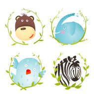 Monkey Zebra Elephant Bird Funny Cartoon Portraits