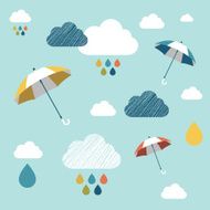 Kids wall paper pattern Colored umbrella and clouds