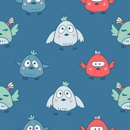 Pattern with cute cartoon birds N2