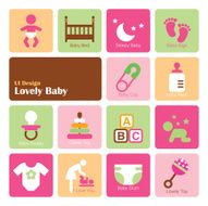 Set Baby Girl icons flat UI design trend