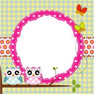 Frame of cute owls on branch