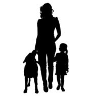 Vector silhouette of people with dog N28