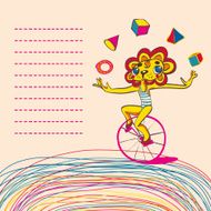 Children background with juggling lion by bicycle Place for tex