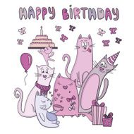 Vector birthday card with funny cats