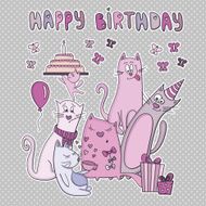 Vector birthday card with funny cats N2