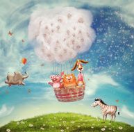 Animals in hot air ballon