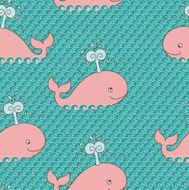 Seamless background with cute cartoon whales