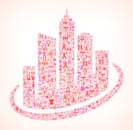 A Cityscape on Breast Cancer Awareness icon pattern