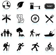 Summer fun and outdoor black &amp; white vector icon set