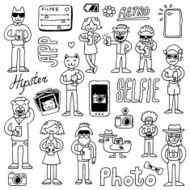 Hipster doodles selfie set Hand drawn vector illustration