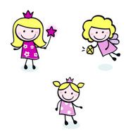 Cute doodle Princess &amp; Fairy stitch figures set isolated on white
