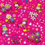 Garden angels watering flowers pattern