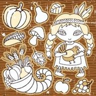 Cartoon Thanksgiving set of design elements