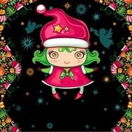 Christmas greeting card with little girl