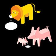 Milky moments lion and pigs illustration