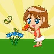 Cartoon Girl with Butterfly (vector)