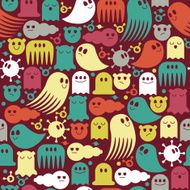 Cute monsters seamless pattern - red blue green and gray N2