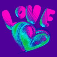Heart Valentine&#039;s Day Drawing with crayons on a voilet background