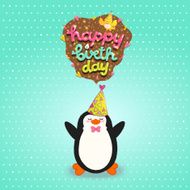 Happy Birthday card background with cute penguin N7