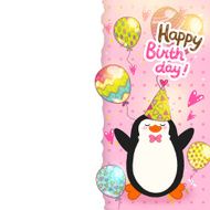 Happy Birthday card background with cute penguin N8