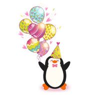 Happy Birthday card background with cute penguin N9
