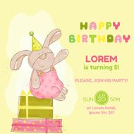 Baby Bunny Birthday Card - invitation congratulation