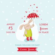 Baby Arrival or Shower Card - Bunny with Umbrella Illustration