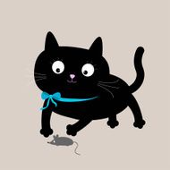 Cute cartoon black cat with mouse Funny animal