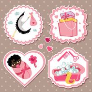 Label set with items for mulatto newborn baby girl