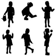 Vector silhouette of a little girl N35