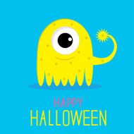 Cute cartoon yellow monster girl Happy Halloween card N2