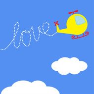 Cartoon helicopter Dash word LOVE in the sky Card